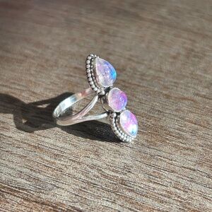 925 Sterling Silver Triple Rainbow Moonstone Ring